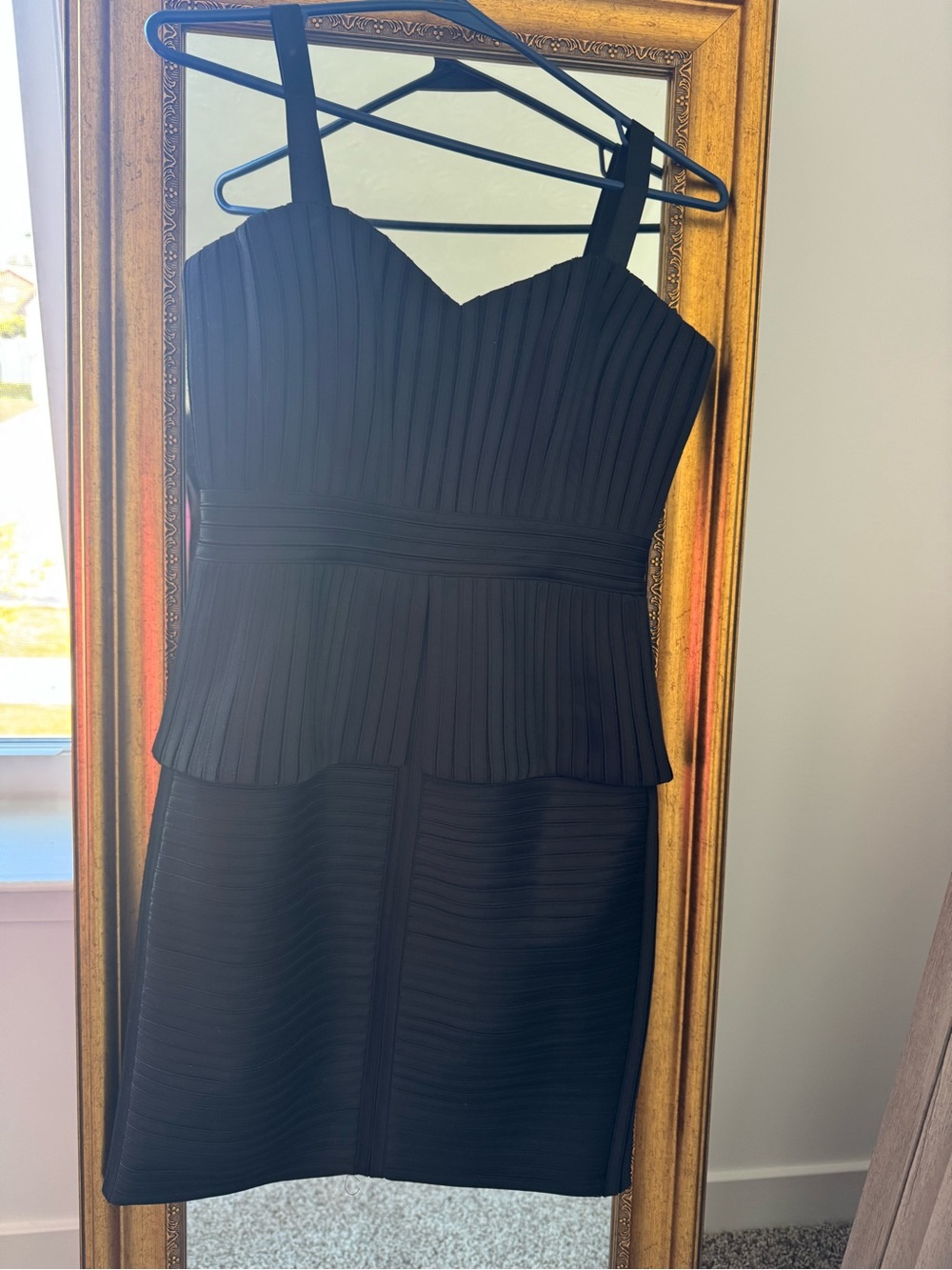 BCBG Black Pleated Peplum Strap Dress - Women